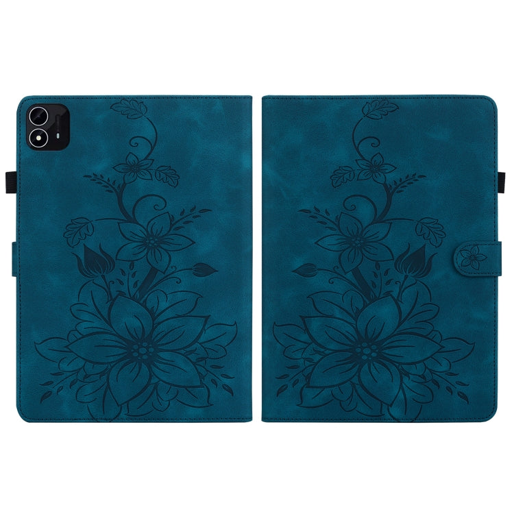 For itel Pad One 10.1 Lily Embossed Leather Tablet Case(Dark Blue)