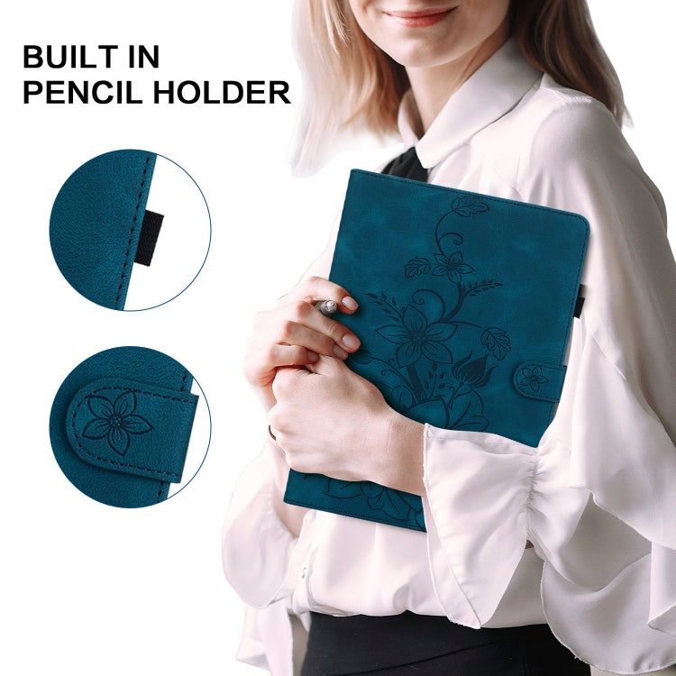 For itel Pad One 10.1 Lily Embossed Leather Tablet Case(Dark Blue)