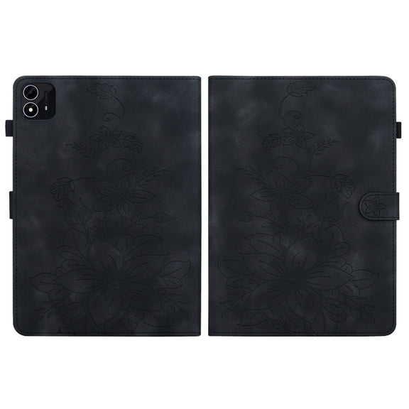 For itel Pad One 10.1 Lily Embossed Leather Tablet Case(Black)
