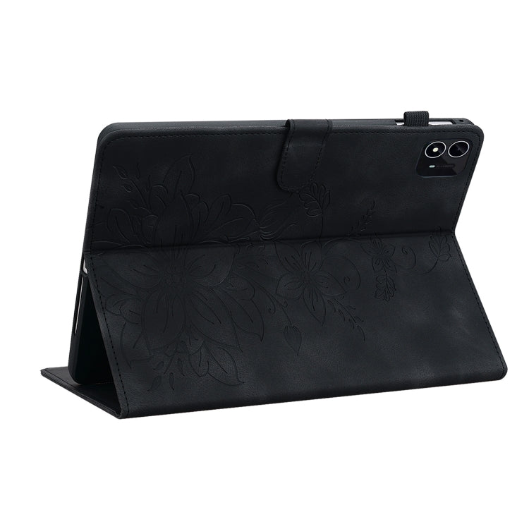 For itel Pad One 10.1 Lily Embossed Leather Tablet Case(Black)