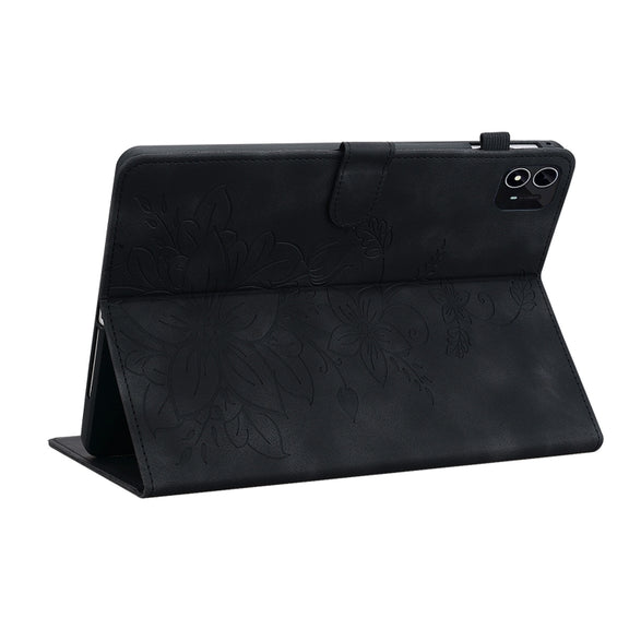 For itel Pad One 10.1 Lily Embossed Leather Tablet Case(Black)