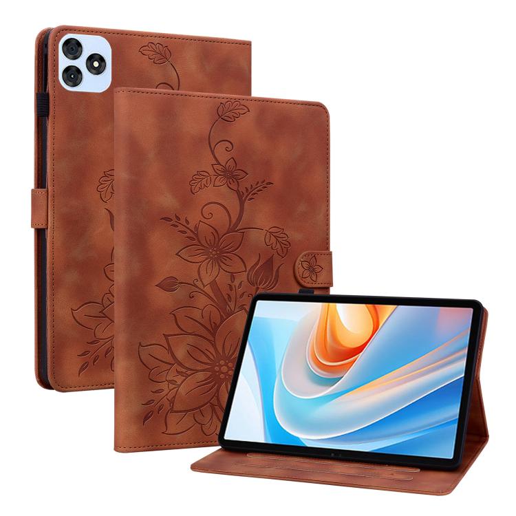 For itel VistaTab 30 Lily Embossed Leather Tablet Case(Brown)