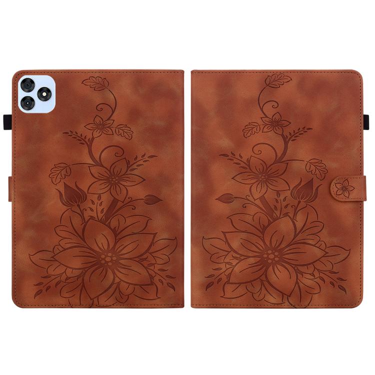 For itel VistaTab 30 Lily Embossed Leather Tablet Case(Brown)