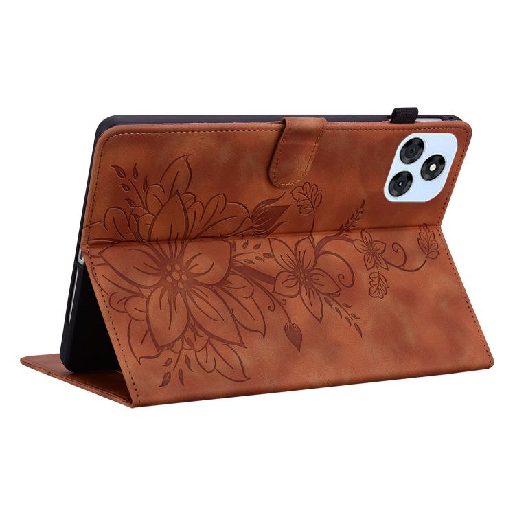 For itel VistaTab 30 Lily Embossed Leather Tablet Case(Brown)