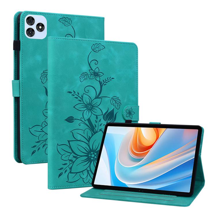 For itel VistaTab 30 Lily Embossed Leather Tablet Case(Green)