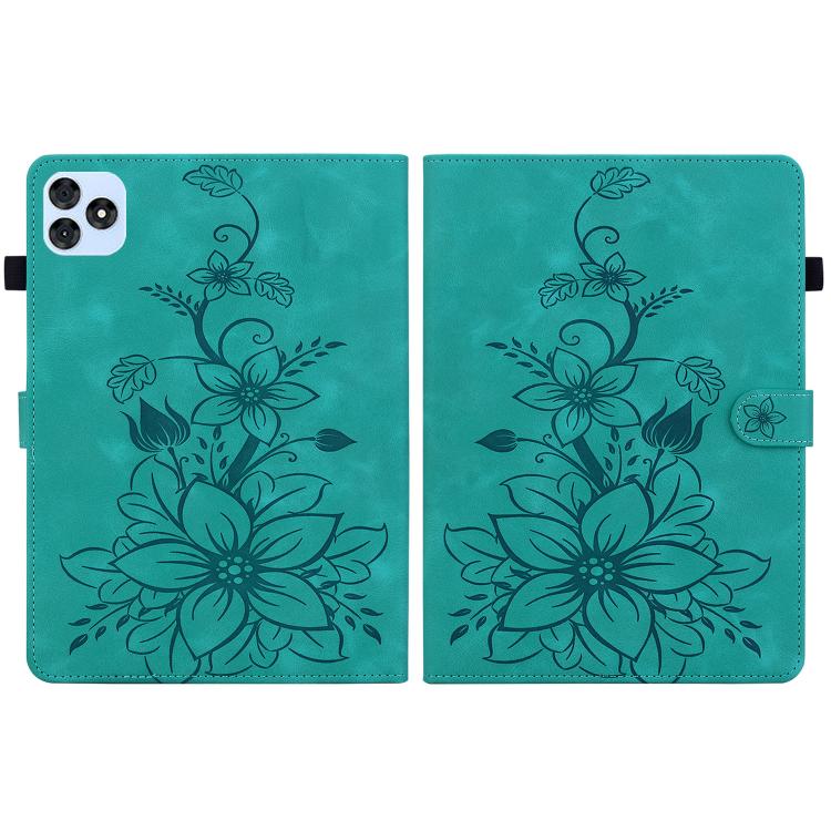 For itel VistaTab 30 Lily Embossed Leather Tablet Case(Green)