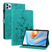 For itel VistaTab 30 Lily Embossed Leather Tablet Case(Green)