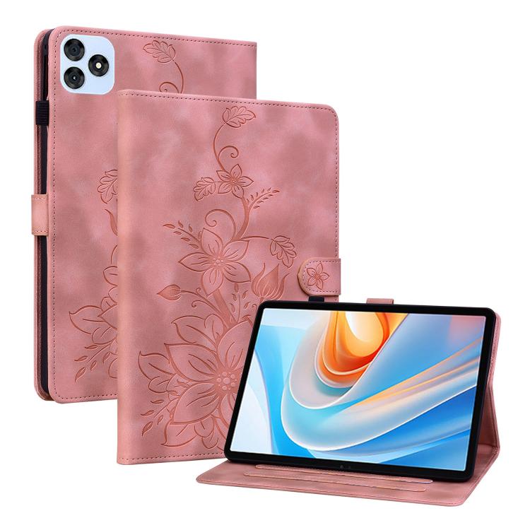 For itel VistaTab 30 Lily Embossed Leather Tablet Case(Pink)