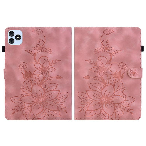 For itel VistaTab 30 Lily Embossed Leather Tablet Case(Pink)