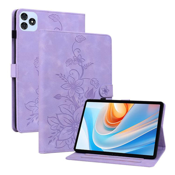 For itel VistaTab 30 Lily Embossed Leather Tablet Case(Purple)