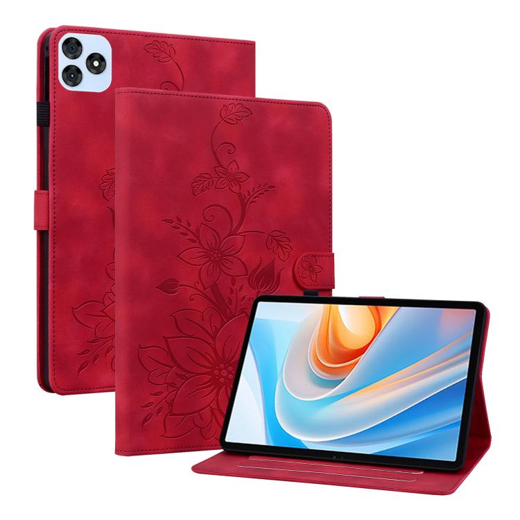 For itel VistaTab 30 Lily Embossed Leather Tablet Case(Red)