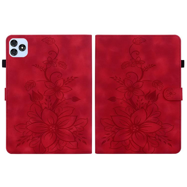 For itel VistaTab 30 Lily Embossed Leather Tablet Case(Red)