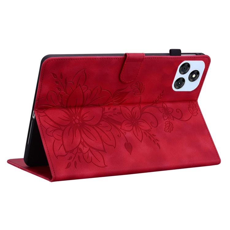 For itel VistaTab 30 Lily Embossed Leather Tablet Case(Red)