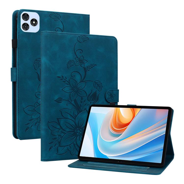 For itel VistaTab 30 Lily Embossed Leather Tablet Case(Dark Blue)