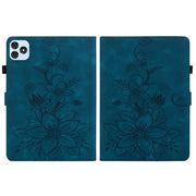For itel VistaTab 30 Lily Embossed Leather Tablet Case(Dark Blue)