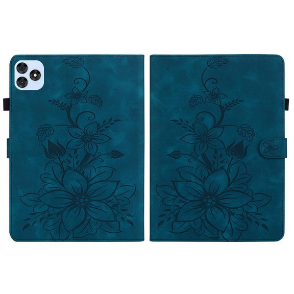 For itel VistaTab 30 Lily Embossed Leather Tablet Case(Dark Blue)