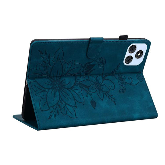 For itel VistaTab 30 Lily Embossed Leather Tablet Case(Dark Blue)