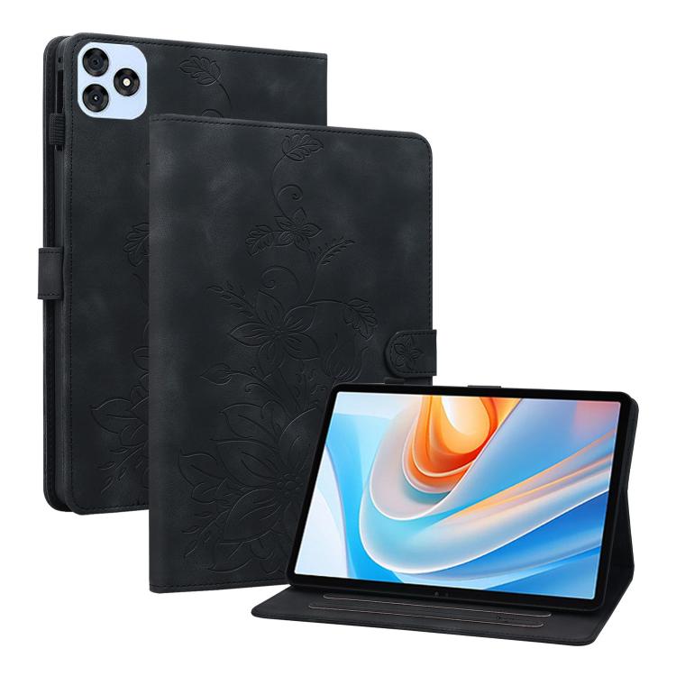 For itel VistaTab 30 Lily Embossed Leather Tablet Case(Black)