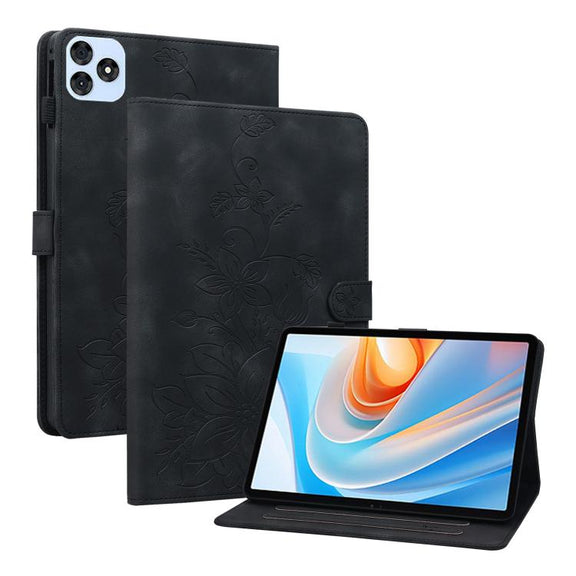 For itel VistaTab 30 Lily Embossed Leather Tablet Case(Black)