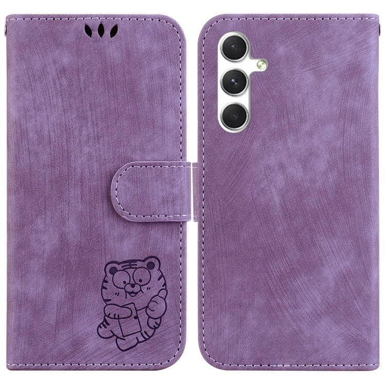 For Samsung Galaxy S25 5G Little Tiger Embossed Leather Phone Case(Purple)