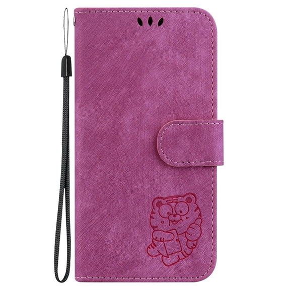 For Samsung Galaxy S25 5G Little Tiger Embossed Leather Phone Case(Rose Red)