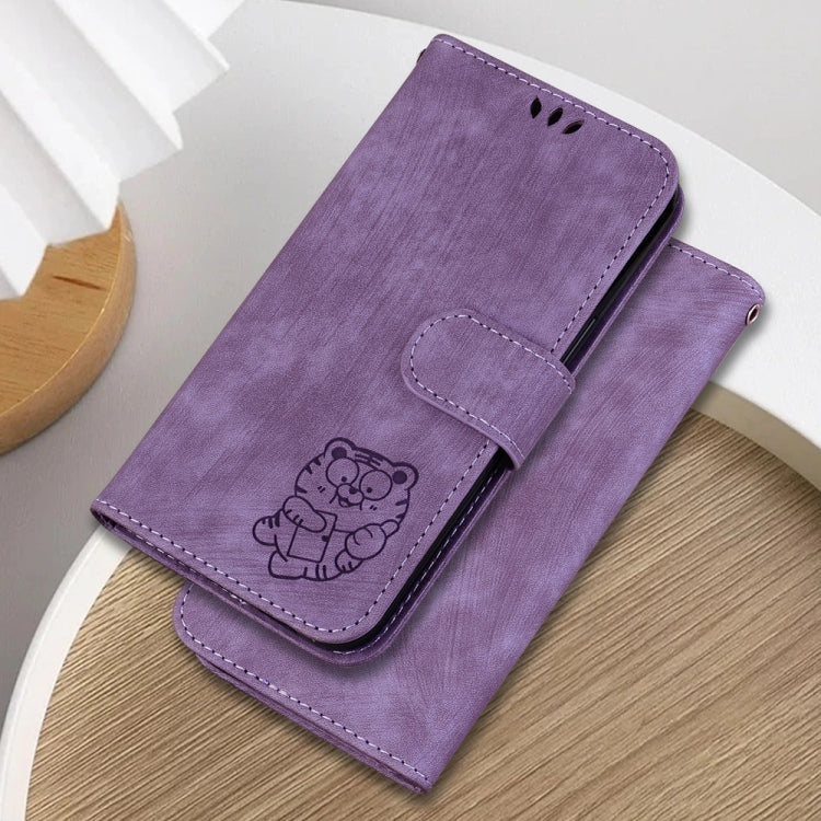 For Samsung Galaxy S25+ 5G Little Tiger Embossed Leather Phone Case(Purple)