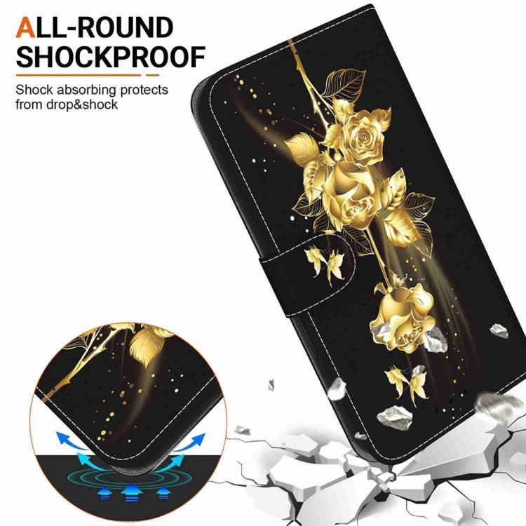 For Samsung Galaxy S25 5G Crystal Texture Colored Drawing Leather Phone Case(Gold Butterfly Rose)