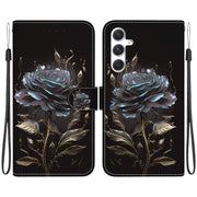 For Samsung Galaxy S25 5G Crystal Texture Colored Drawing Leather Phone Case(Black Rose)