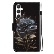 For Samsung Galaxy S25 5G Crystal Texture Colored Drawing Leather Phone Case(Black Rose)