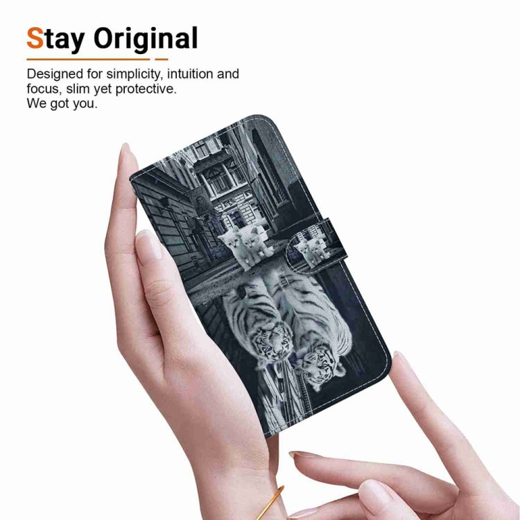 For Samsung Galaxy S25 5G Crystal Texture Colored Drawing Leather Phone Case(Cat Tiger Reflection)