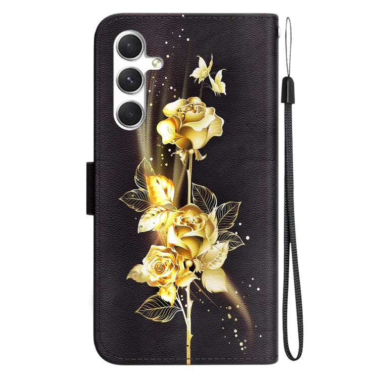 For Samsung Galaxy S25+ 5G Crystal Texture Colored Drawing Leather Phone Case(Gold Butterfly Rose)