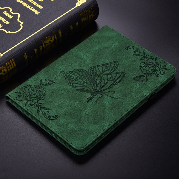 For itel Pad One 10.1 Butterfly Flower Embossed Leather Tablet Case(Green)