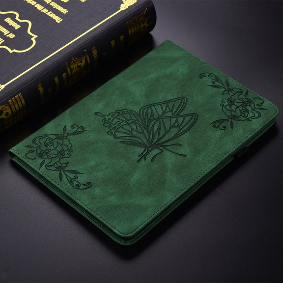 For itel Pad One 10.1 Butterfly Flower Embossed Leather Tablet Case(Green)