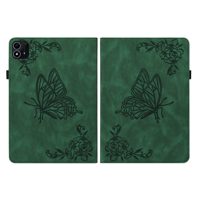 For itel Pad One 10.1 Butterfly Flower Embossed Leather Tablet Case(Green)