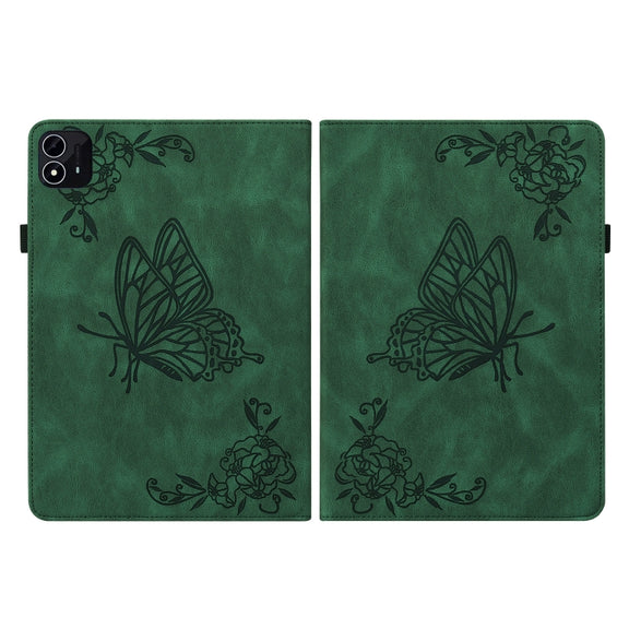 For itel Pad One 10.1 Butterfly Flower Embossed Leather Tablet Case(Green)