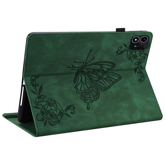 For itel Pad One 10.1 Butterfly Flower Embossed Leather Tablet Case(Green)