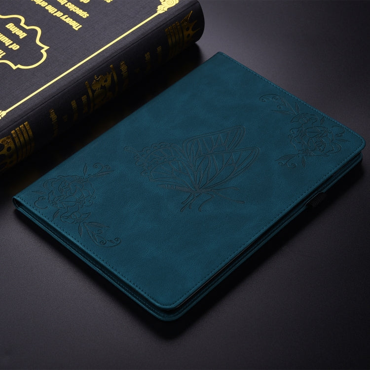 For itel Pad One 10.1 Butterfly Flower Embossed Leather Tablet Case(Blue)