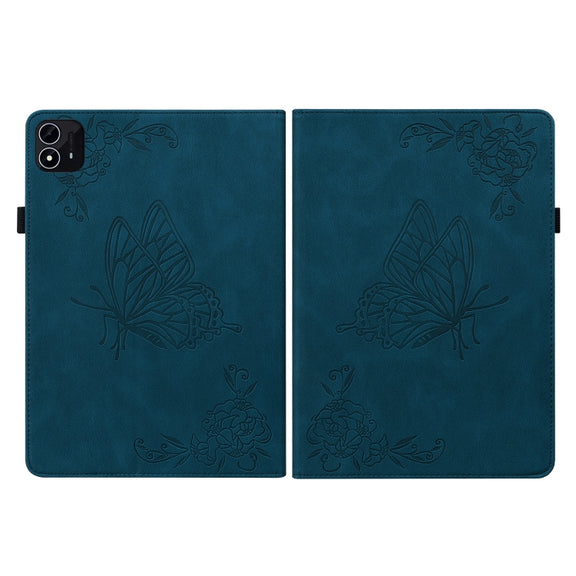 For itel Pad One 10.1 Butterfly Flower Embossed Leather Tablet Case(Blue)