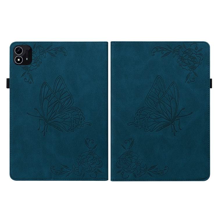For itel Pad One 10.1 Butterfly Flower Embossed Leather Tablet Case(Blue)