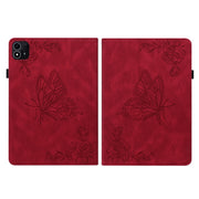 For itel Pad One 10.1 Butterfly Flower Embossed Leather Tablet Case(Red)