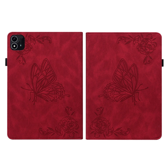 For itel Pad One 10.1 Butterfly Flower Embossed Leather Tablet Case(Red)