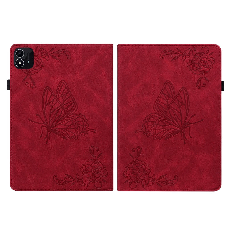 For itel Pad One 10.1 Butterfly Flower Embossed Leather Tablet Case(Red)