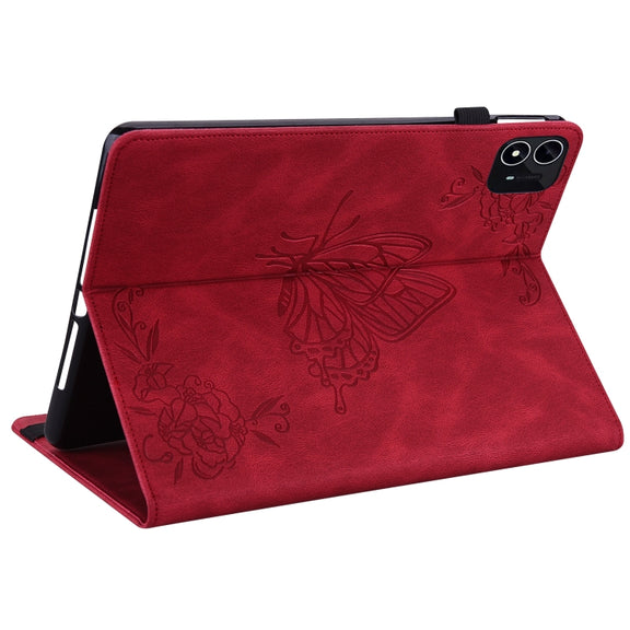 For itel Pad One 10.1 Butterfly Flower Embossed Leather Tablet Case(Red)