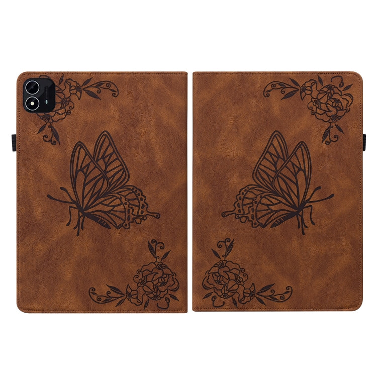 For itel Pad One 10.1 Butterfly Flower Embossed Leather Tablet Case(Brown)