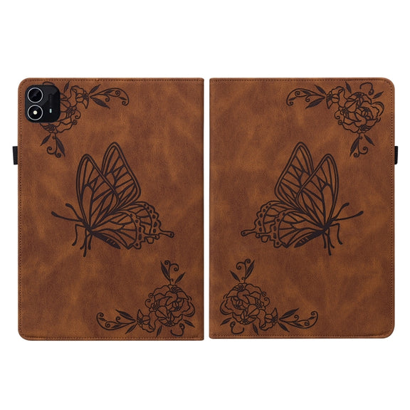 For itel Pad One 10.1 Butterfly Flower Embossed Leather Tablet Case(Brown)