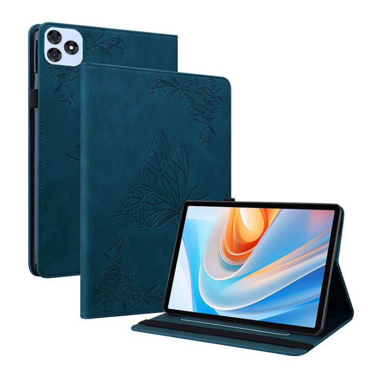 For itel VistaTab 30 Butterfly Flower Embossed Leather Tablet Case(Blue)