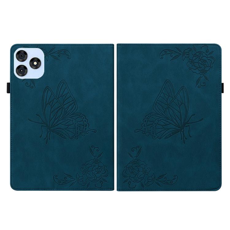 For itel VistaTab 30 Butterfly Flower Embossed Leather Tablet Case(Blue)