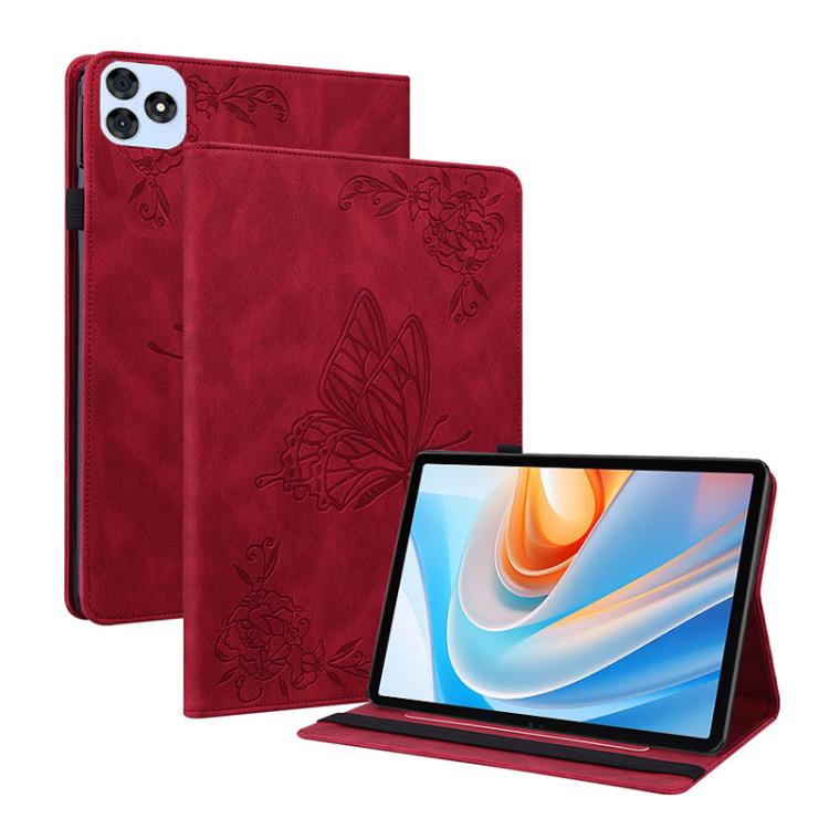 For itel VistaTab 30 Butterfly Flower Embossed Leather Tablet Case(Red)