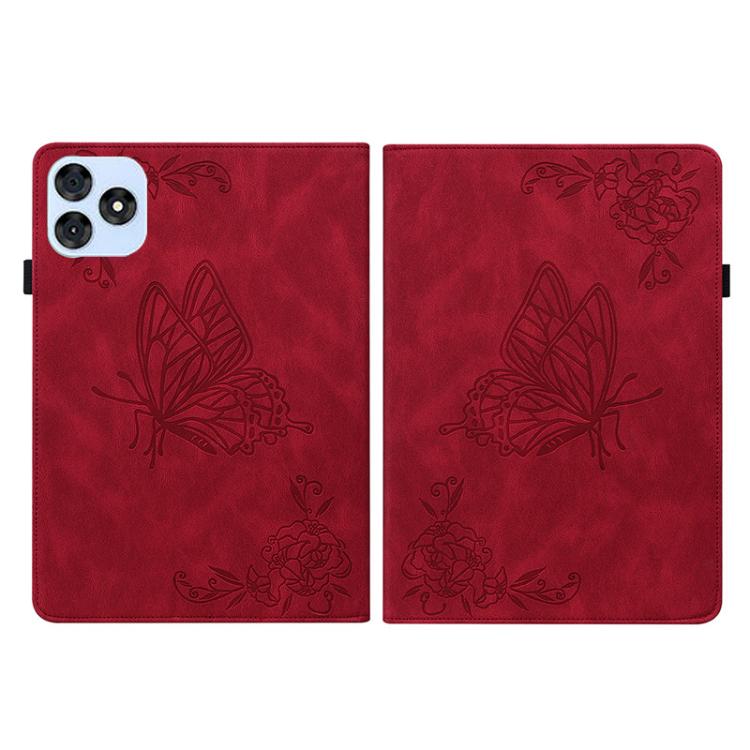 For itel VistaTab 30 Butterfly Flower Embossed Leather Tablet Case(Red)