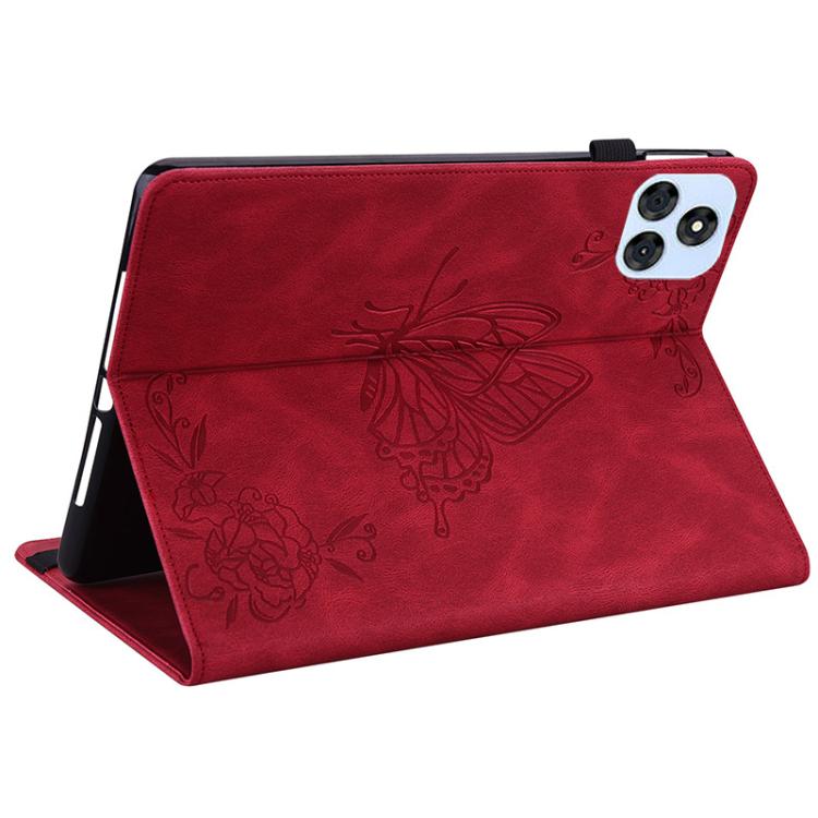 For itel VistaTab 30 Butterfly Flower Embossed Leather Tablet Case(Red)